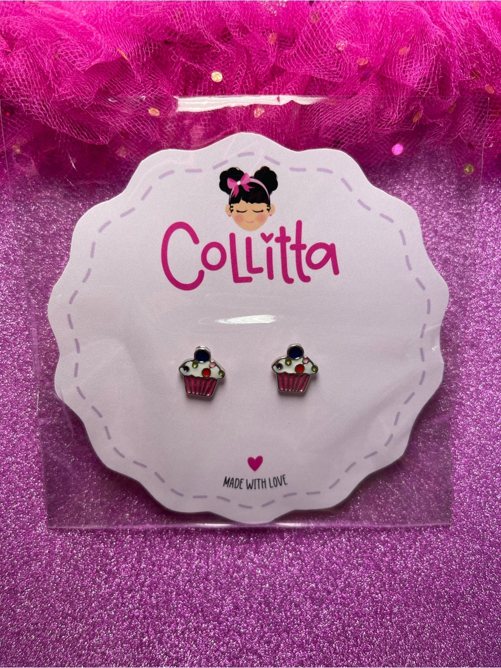 Kids Pink Cupcake Stud Earrings